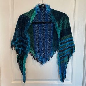 Camille Benjamin Wearable Fiber Handmade Triangle Scarf Chenille Black Blue